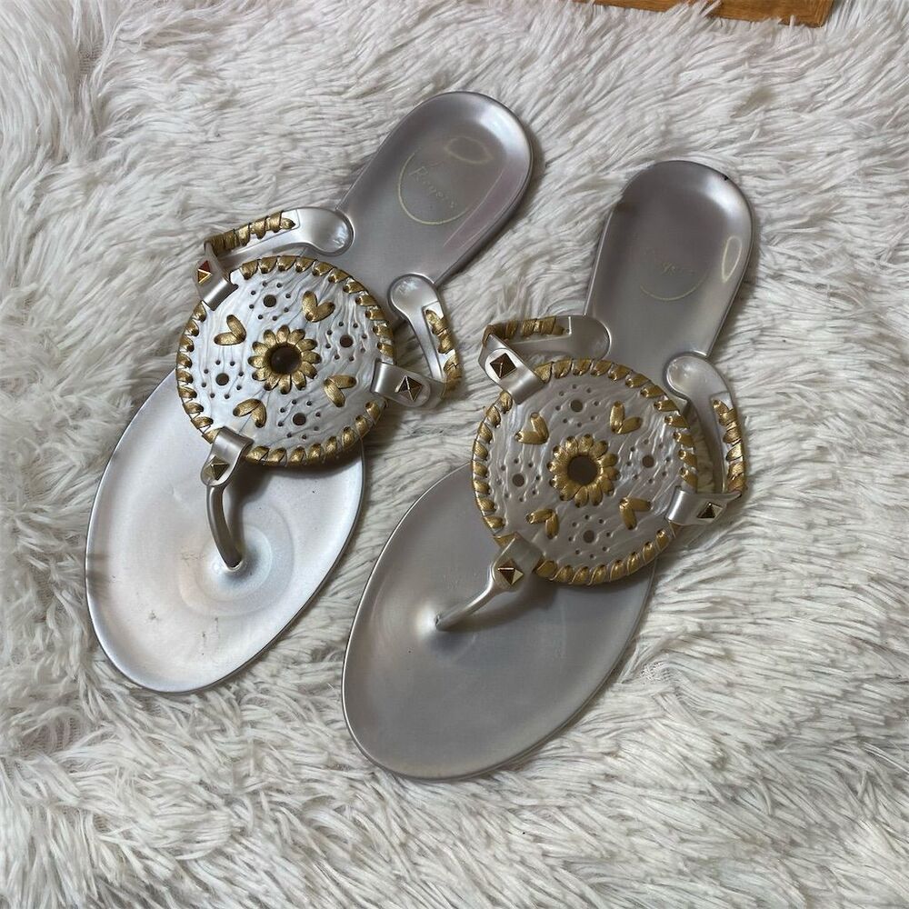 Jack Rogers Women's Silver Georgica Jelly Thong Sandals Size 9